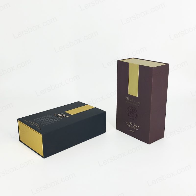 تغليف العطور برقائق الذهب مع غطاء صلب وصينية إسفنجية EVA لعرض العطر HP011