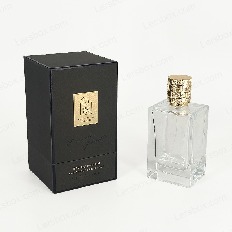 صندوق عطور من رقائق الذهب مع غطاء صلب وقاعدة وصينية من إسفنج EVA للعرض الفاخر HP034