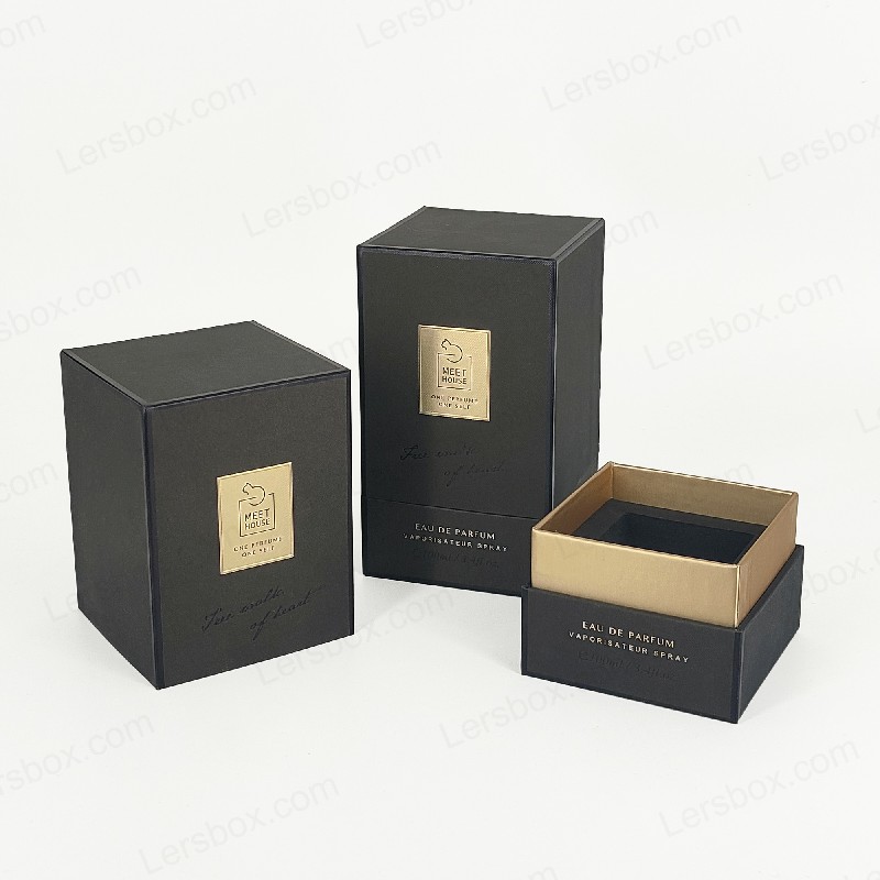 صندوق عطور من رقائق الذهب مع غطاء صلب وقاعدة وصينية من إسفنج EVA للعرض الفاخر HP034