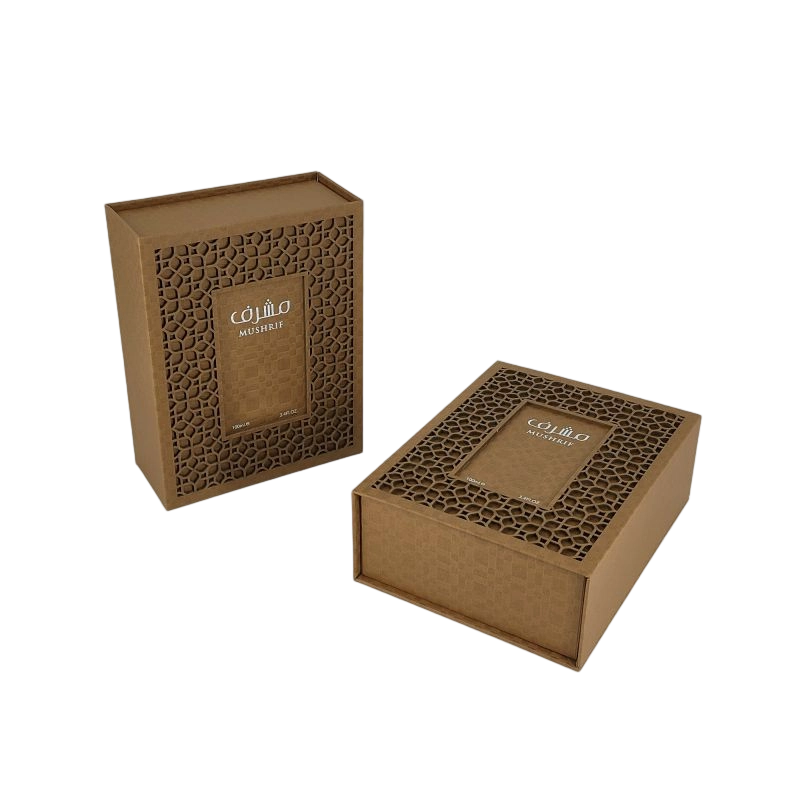 صندوق عطور منقوش برقائق ذهبية مع غطاء صلب وإدراج EVA HP001