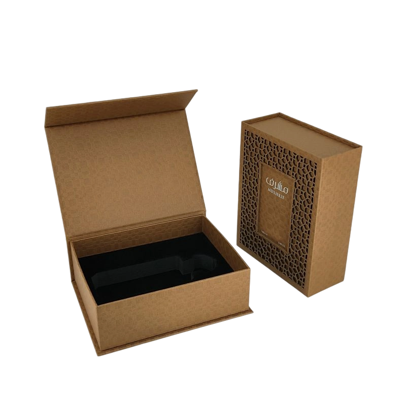 صندوق عطور منقوش برقائق ذهبية مع غطاء صلب وإدراج EVA HP001