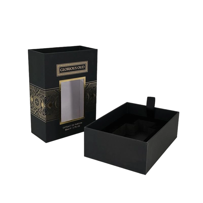 تغليف العطور برقائق الذهب مع غطاء صلب وصينية إسفنجية EVA لعرض العطر HP011