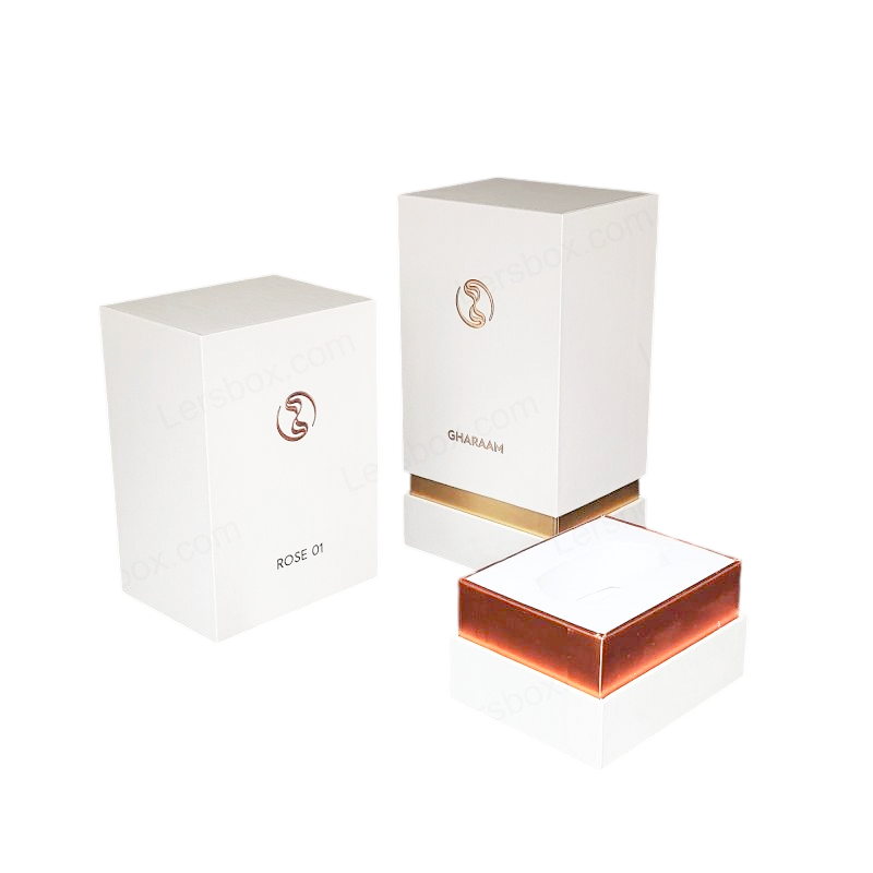 صندوق عطور فاخر مع شعار مصنوع يدويًا من رقائق الذهب وإدراج رغوة EVA HP012