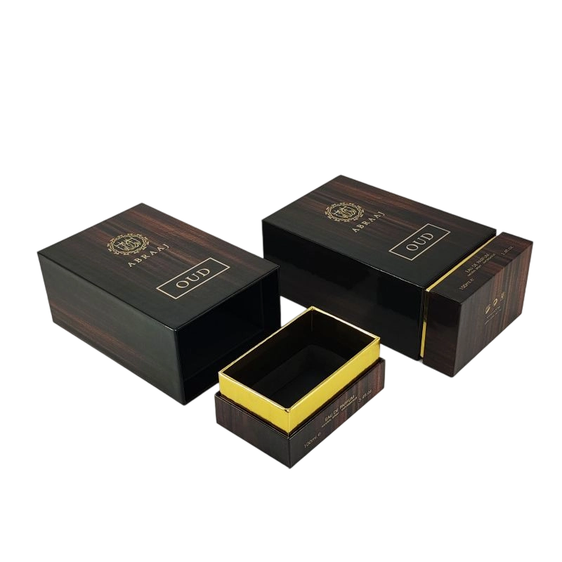 عبوة عطر صلبة مصنوعة يدويًا مع تفاصيل من رقائق الذهب وإدراج رغوة EVA HP019