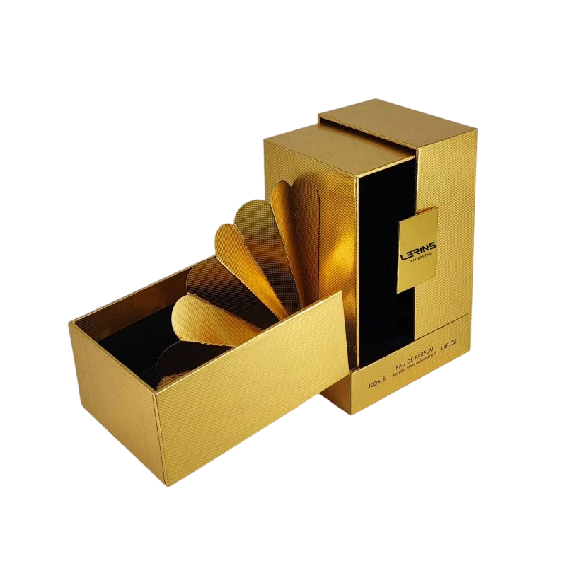 صندوق عطر متطور مزود برقائق ذهبية مخصصة وإدراج EVA وغطاء وقاعدة بتصميم HP016