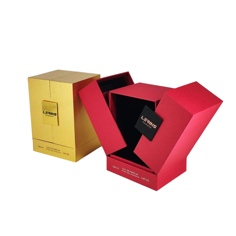 صندوق عطر متطور مزود برقائق ذهبية مخصصة وإدراج EVA وغطاء وقاعدة بتصميم HP016