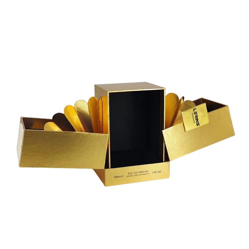 صندوق عطر متطور مزود برقائق ذهبية مخصصة وإدراج EVA وغطاء وقاعدة بتصميم HP016