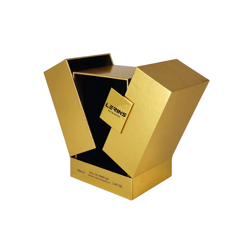 صندوق عطر متطور مزود برقائق ذهبية مخصصة وإدراج EVA وغطاء وقاعدة بتصميم HP016