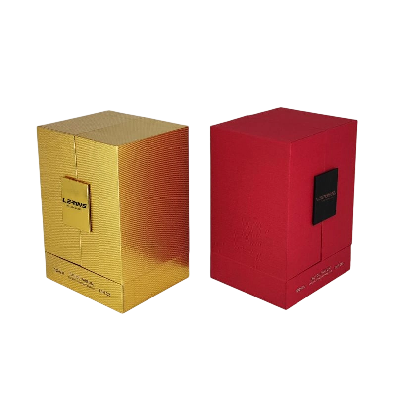 صندوق عطر متطور مزود برقائق ذهبية مخصصة وإدراج EVA وغطاء وقاعدة بتصميم HP016