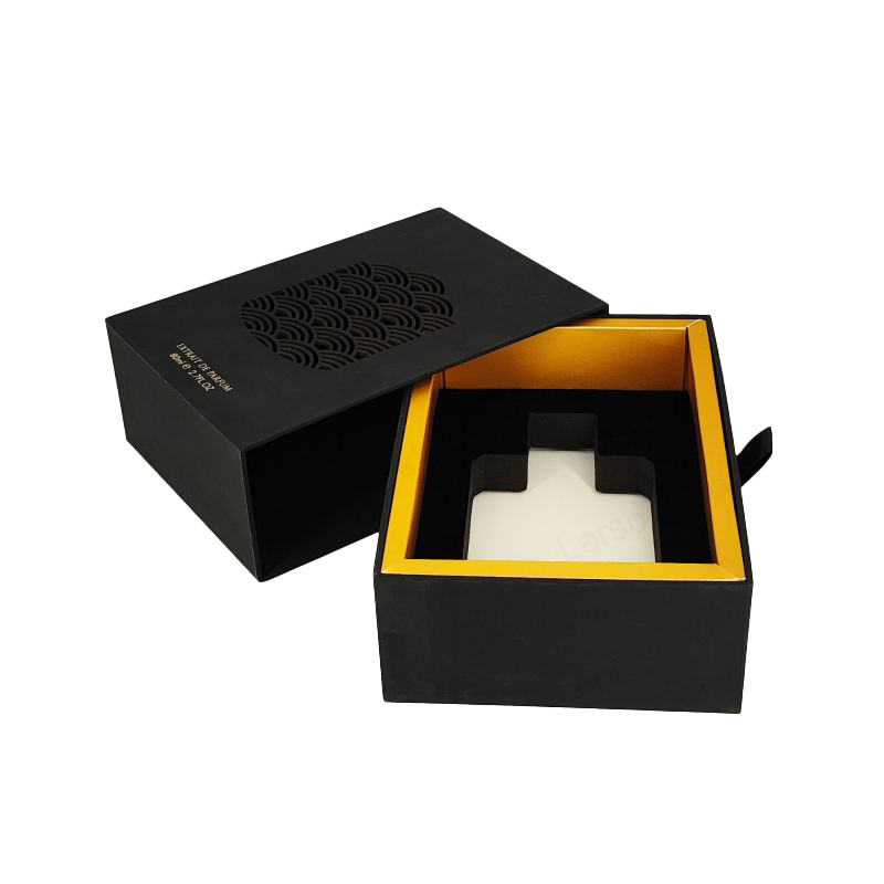صندوق عطور فاخر مزود برقائق ذهبية مخصصة، وصينية EVA، وغطاء صلب للحماية HP033