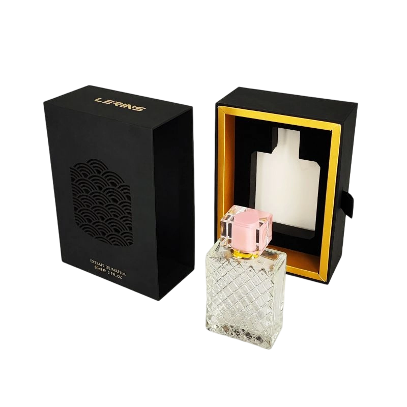 صندوق عطور فاخر مزود برقائق ذهبية مخصصة، وصينية EVA، وغطاء صلب للحماية HP033