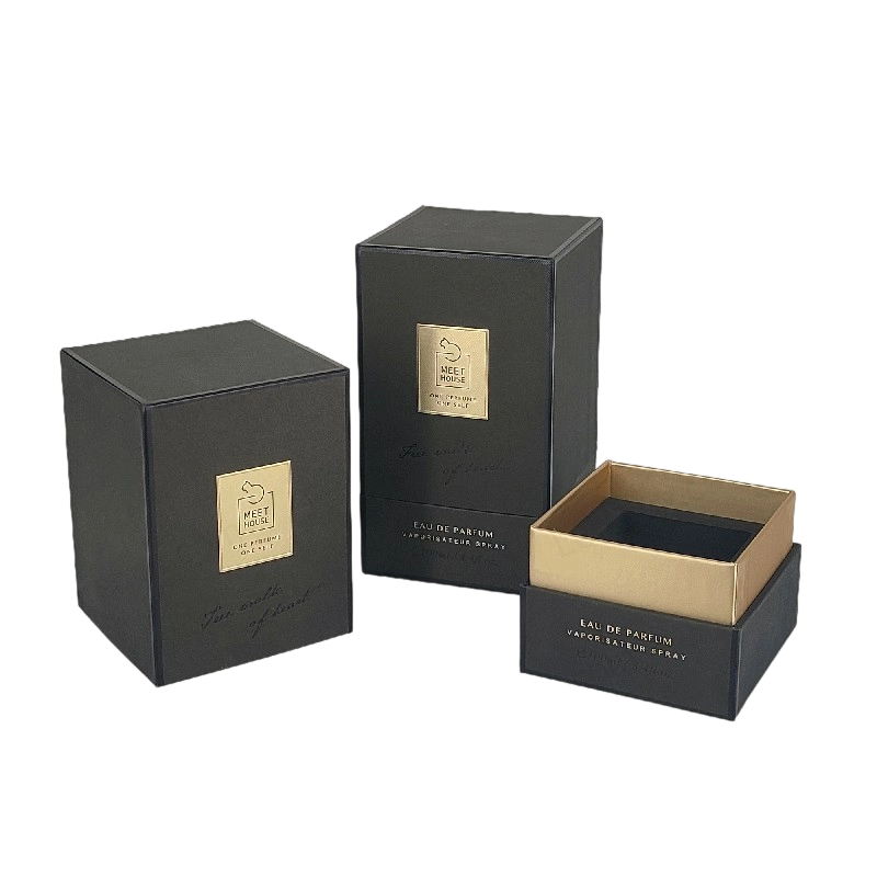 صندوق عطور من رقائق الذهب مع غطاء صلب وقاعدة وصينية من إسفنج EVA للعرض الفاخر HP034